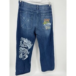 Men's 2XL Dragon Graphic Baggy Jeans Old School Hip‎ Hop Embroidered Denim